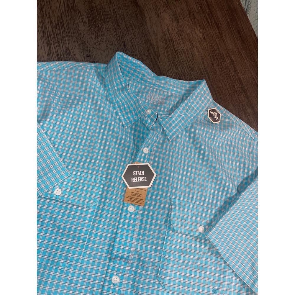 Field & Stream Mens Size 2XL Blue Performance Shirt Gingham UPF 50 Stain Release